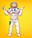 Vector pop art spacewoman points to sales Royalty Free Stock Photo