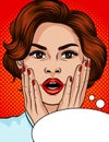 Vector pop art style illustration of a surprised girl face.