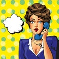 Vector pop art vintage business woman talking on the phone Royalty Free Stock Photo