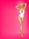 Vector pop art woman in one-piece swimsuit