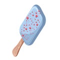 vector popsicle on a stick with blue glaze and berries, chocolate ice cream