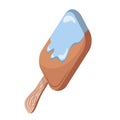 vector popsicle on a stick with blue glaze, chocolate ice cream