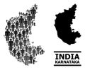 Vector Population Collage Map of Karnataka State and Solid Map
