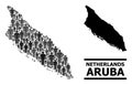 Vector Population Mosaic Map of Aruba Island and Solid Map