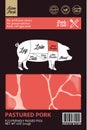 Vector pork packaging with pig cuts diagram