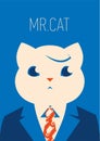 Vector portait of a cat in suit and tie. businessman character