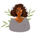 Vector portrait of an African American woman suffering from vitiligo. A doomed look, pursed lips. The concept of