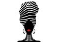 Vector Portrait African woman in traditional striped turban, Kente head wrap, dashiki printing, black afro women silhouette Royalty Free Stock Photo