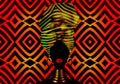 Vector Portrait African woman in traditional striped turban, Kente head wrap, dashiki printing, black afro women silhouette