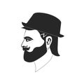 Vector portrait of bearded hipster face wearing hat looking away. eps10 Royalty Free Stock Photo