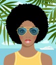 Vector portrait of beautiful African American woman wearing pilot sunglasses