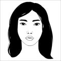 Vector portrait of beautiful asian woman in black and white. Gentle silhouette, fashion illustration