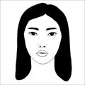 Vector portrait of beautiful asian woman in black and white. Gentle silhouette, fashion illustration