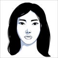 Vector portrait of beautiful asian woman in black and white. Gentle silhouette, fashion illustration