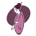 vector portrait of beautiful geisha, for your logo, label, emblems with image of pretty asian japan woman