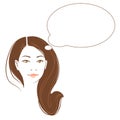 Vector portrait of beautiful thinking asian woman