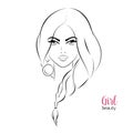 Vector portrait of beautiful woman, bride. Thin line, sketch