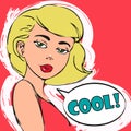 Vector portrait of beautiful woman in color. Easy editable illustration. Pop art girl. Cool.