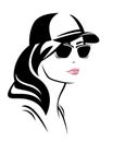 Vector portrait of beautiful woman wearing sunglasses and baseball cap Royalty Free Stock Photo