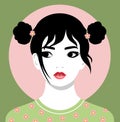 Vector portrait of cute fashionable Asian girl wearing space buns Royalty Free Stock Photo