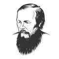 Vector portrait Dostoevsky Fyodor Mikhaylovich, illustration. Royalty Free Stock Photo