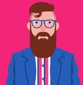 Vector portrait of elegant hipster with long brown beard and mustache