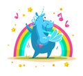 Vector portrait of flat funny unicorn character dancing Royalty Free Stock Photo