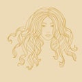 Vector portrait of a girl with long curly hair.