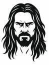 Vector portrait illustration of a long-haired bearded man Royalty Free Stock Photo