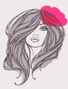 Vector portrait of long haired girl with flower. Royalty Free Stock Photo