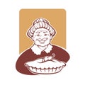 Vector portrait of lovely grandmother and home made pie Royalty Free Stock Photo