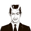 Vector portrait of a malevolent laughing devil business man with horns Royalty Free Stock Photo