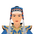 Vector portrait of a Mongol woman in festive national clothes.Illustration in a flat style isolated on a white background Royalty Free Stock Photo