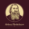 Vector portrait of a Russian writer. Aleksey Pleshcheyev was a radical Russian poet of the 19th century