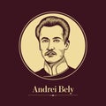 Vector portrait of a Russian writer. Andrei Bely was a Russian novelist, Symbolist poet, theorist and literary critic.