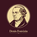 Vector portrait of a Russian writer. Denis Fonvizin was a playwright and writer of the Russian Enlightenment, one of the founders