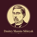 Vector portrait of a Russian writer. Dmitry Mamin-Sibiryak was a Russian author most famous for his novels and short stories about