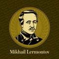 Vector portrait of a Russian writer. Mikhail Yuryevich Lermontov