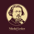 Vector portrait of a Russian writer. Nikolai Leskov was a Russian novelist, short-story writer, playwright, and journalist