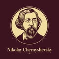 Vector portrait of a Russian writer. Nikolay Chernyshevsky was a Russian literary and social critic, journalist, novelist