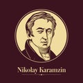 Vector portrait of a Russian writer. Nikolay Karamzin was a Russian Imperial historian, romantic writer, poet and critic.