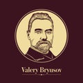 Vector portrait of a Russian writer. Valery Bryusov was a Russian poet, prose writer, dramatist, translator, critic and historian Royalty Free Stock Photo