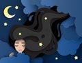 Vector portrait of sleeping young beautiful woman with long wavy hair Royalty Free Stock Photo