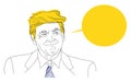 Vector portrait of a smiling Donald Trump, sketch, speech, bubble, hand drawn, tin line, the US presidential elections