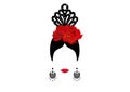 Vector Portrait of traditional Latin or Spanish woman dancer , Lady with traditional accessories peineta, earrings and red flower