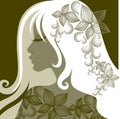 Vector portrait of woman with flower in hair Royalty Free Stock Photo
