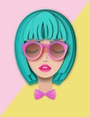 Vector portrait of young beautiful woman with short hair and sunglasses Royalty Free Stock Photo