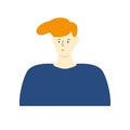 Vector portrait of young Caucasian man male in blue shirt with stylish red hair in trendy flat hypertrophy style