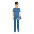 Vector portrait of a young doctor with glasses. A male doctor with a stethoscope. A man in a medical robe. Vector Royalty Free Stock Photo