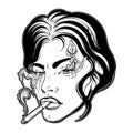 Vector portrait of young woman with cigarette Royalty Free Stock Photo